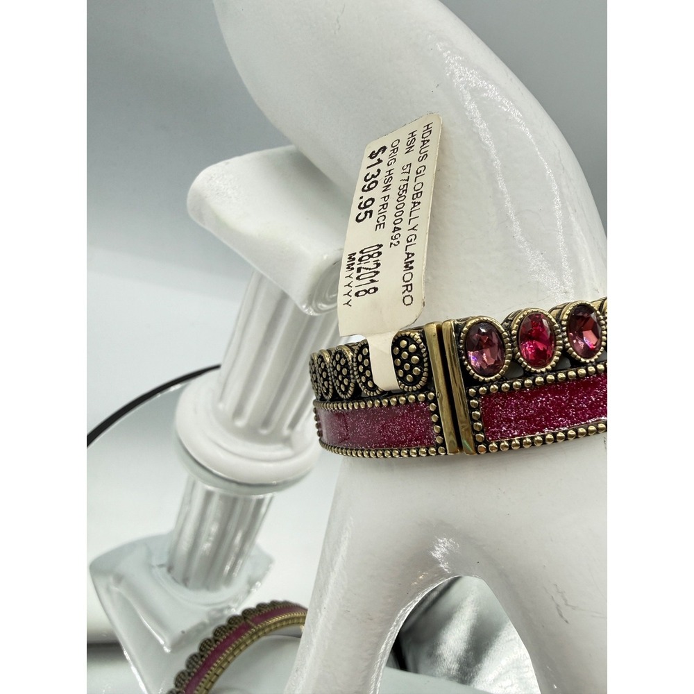 Heidi Daus Pink GLOBALLY GLAMOROUS Crystal Bracelet Spring Hinged Bangle RARE - Picture 6 of 10